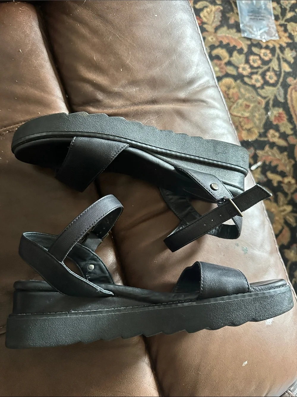 Portland Leather Black Platform Leather Sandals
